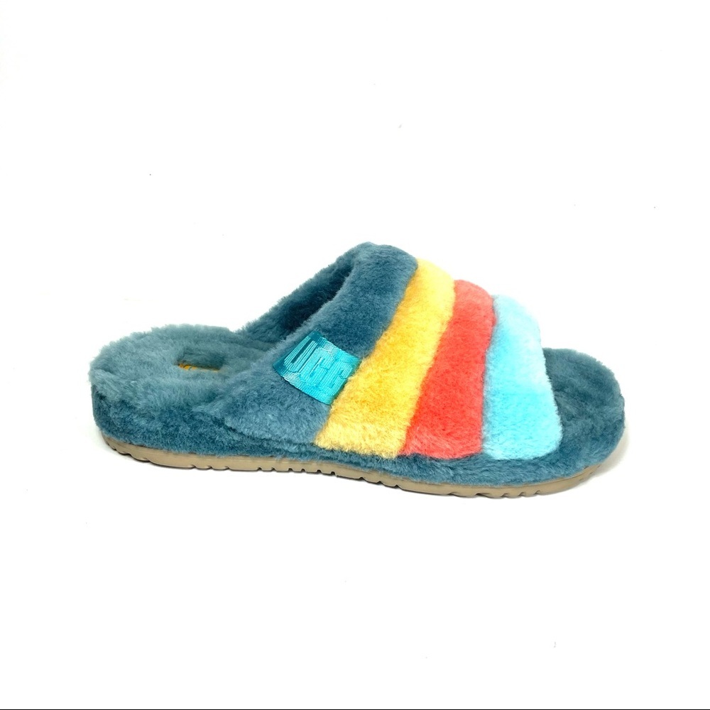 UGG Fluff You Men’s Slides Marina Blue Multi Comfort Beach 1123772 - Picture 3 of 11